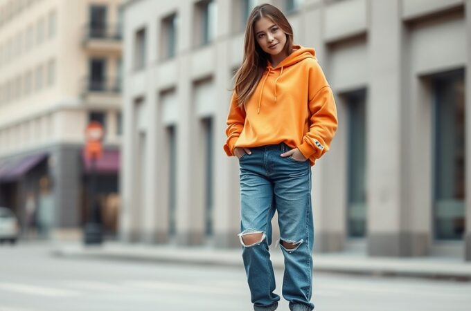 Casual hoodie and baggy jeans