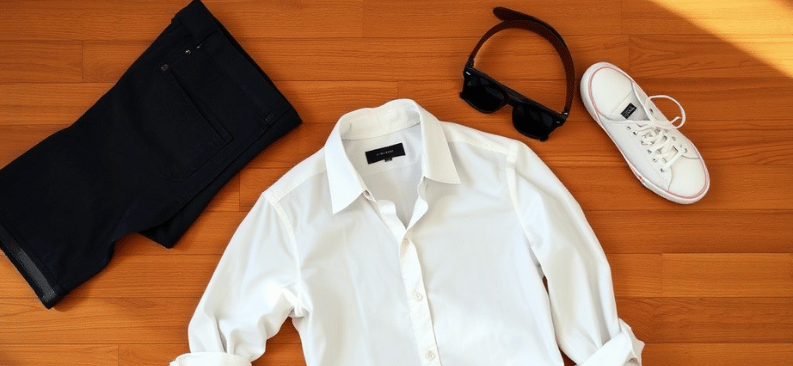 Baggy jeans with button-down shirt